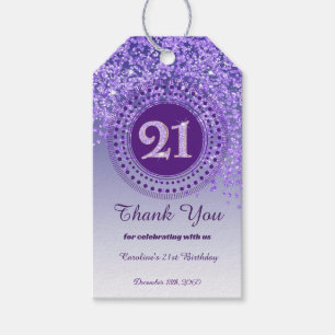 Modern Falling Purple Glitter 21st Birthday Gift Tags