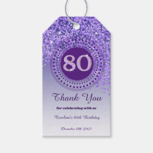 Modern Falling Purple Glitter 80th Birthday Gift Tags