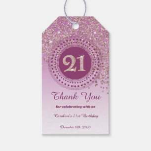 Modern Falling Rose Gold Glitter 21st Birthday Gift Tags