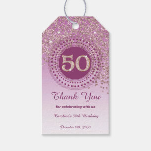 Modern Falling Rose Gold Glitter 50th Birthday Gift Tags