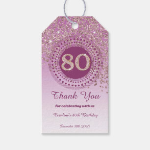 Modern Falling Rose Gold Glitter 80th Birthday Gift Tags