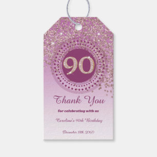 Modern Falling Rose Gold Glitter 90th Birthday Gift Tags