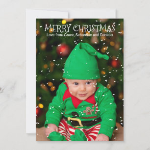 Modern Falling Snow Flakes Personalised Holiday Card