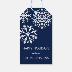 Modern Falling snowflakes  Holiday Blue Gift Tags