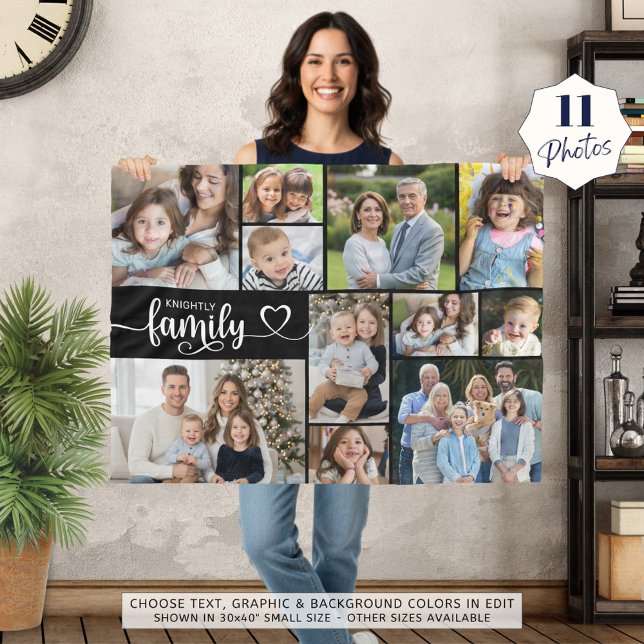Modern Family 11 Photos Script Heart Name Custom Fleece Blanket (Creator Uploaded)