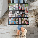 Modern FAMILY 21 Photo Collage Custom Colour Tote Bag<br><div class="desc">Easily create a modern FAMILY photo collage keepsake tote bag with 21 pictures in various sizes and shapes with a modern typography title design for FAMILY in your choice of background colour. Ideal for a mother or grandmother gift. PHOTO TIP: Pre-crop your photos into similar shapes or have the subjects...</div>
