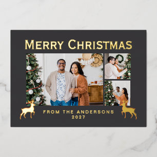 Modern Family 3 Photo Collage Elegant Christmas Foil Holiday Card