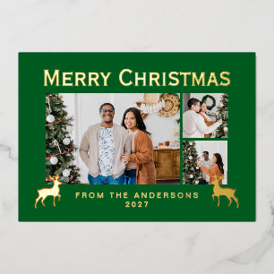 Modern Family 3 Photo Collage Elegant Christmas Foil Holiday Card