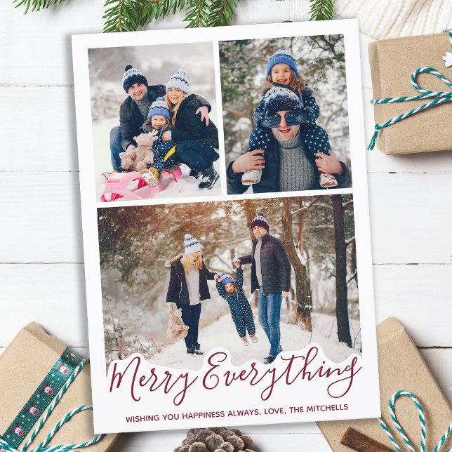Modern Family 3 Photo Collage Merry Everything  Holiday Card (Creator Uploaded)