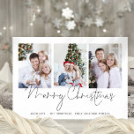 Modern Family 3 Photos Script Merry Christmas Card<br><div class="desc">Modern Family 3 Photos Script Merry Christmas.  Simply replace the three sample photos with your own and personalise with your greeting and names at the bottom. Merry Christmas is in a stylish set script. Also available as a digital download.</div>