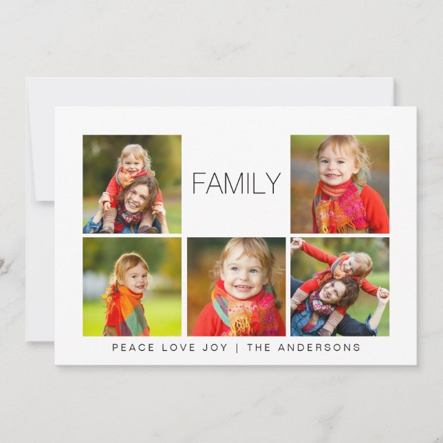 Modern Family 5 Photo Collage Holiday Photo Card (Front)