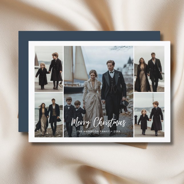 Modern Family Blue Nautical Christmas Beach Photo  Holiday Card (Creator Uploaded)