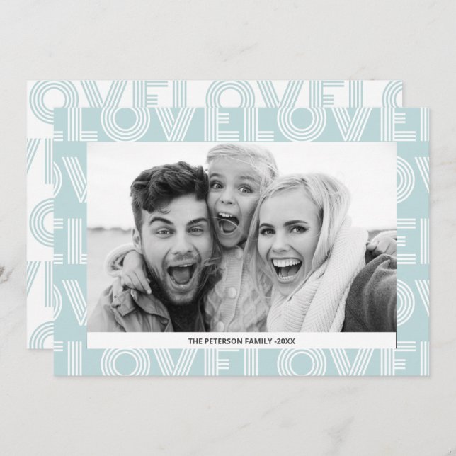 Modern family bold love blue photo valentine day holiday card (Front/Back)