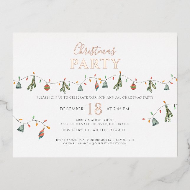 Modern Family Christmas Party Rose Gold Foil Holiday Postcard (Front)