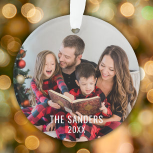 Modern Family Christmas Photo Script, merry Ornament