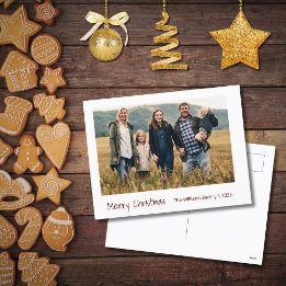Modern Family Christmas Photo Simple Minimalist Holiday Postcard