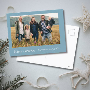 Modern Family Christmas Photo Trendy Teal  Holiday Postcard