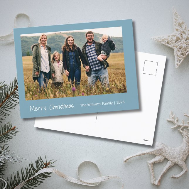 Modern Family Christmas Photo Trendy Teal  Holiday Postcard (Creator Uploaded)