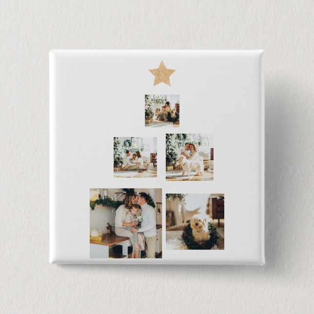 Modern Family Christmas Tree Photo With Star 15 Cm Square Badge (Front)