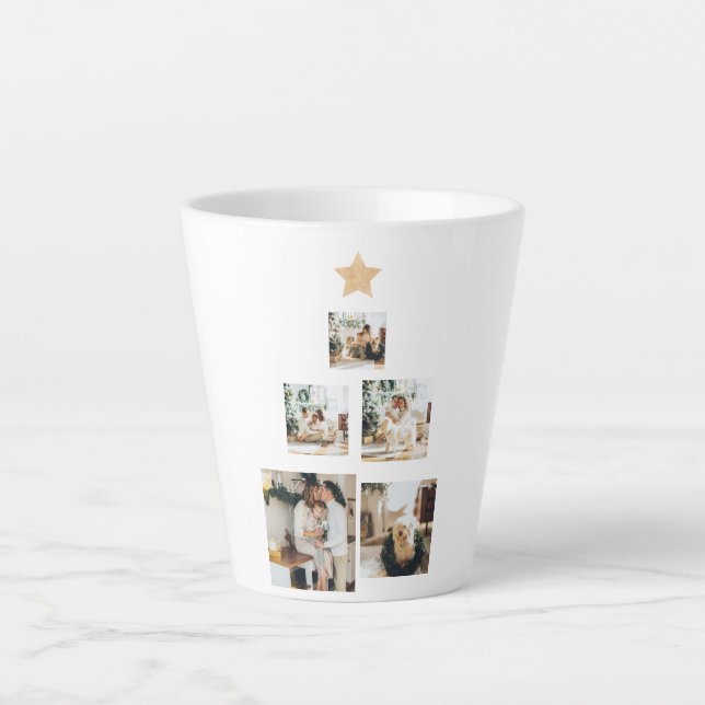 Modern Family Christmas Tree Photo With Star Latte Mug (Front)