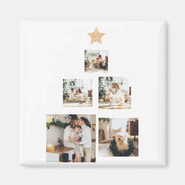 Modern Family Christmas Tree Photo With Star Magnet (Front)