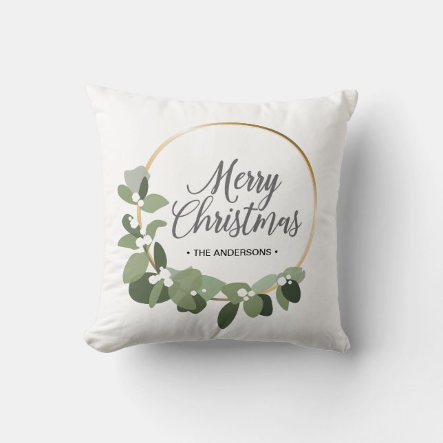 Modern Family Christmas Wreath Merry Christmas Cushion (Front)