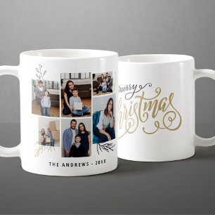 Modern Family Collage Photo Christmas Typography Coffee Mug