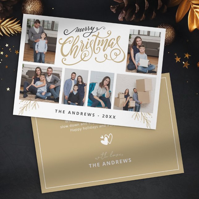 Modern Family Collage Photo Christmas Typography Holiday Card (Creator Uploaded)