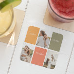 Modern Family Collage Photo | Happy Thanksgiving Glass Coaster<br><div class="desc">Best Gift For Your Friends And Family,  Personalised Thanksgiving Three Photo And Text With Autumn Colours. Happy Thanksgiving</div>