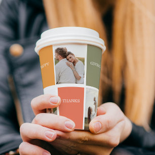 Modern Family Collage Photo Happy Thanksgiving Paper Cups