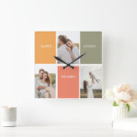 Modern Family Collage Photo | Happy Thanksgiving Square Wall Clock<br><div class="desc">Celebrate the season of gratitude with this personalized Happy Thanksgiving photo wall clock. Designed in a warm autumn palette with customizable photo spaces and “Happy Thanksgiving” text, this clock doubles as a festive home décor piece and a heartfelt keepsake. Perfect for displaying cherished family moments, it makes a unique Thanksgiving...</div>
