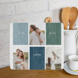Modern Family Collage Photo | Love Live Here  Cutting Board<br><div class="desc">Introducing the "Modern Family Collage Photo | Love Live Here" gift—a beautiful and personalised keepsake that celebrates the love and warmth of your family. This unique collage photo is a perfect addition to your home decor, capturing cherished moments and memories that define your family's unique journey.The "Love Live Here" inscription...</div>