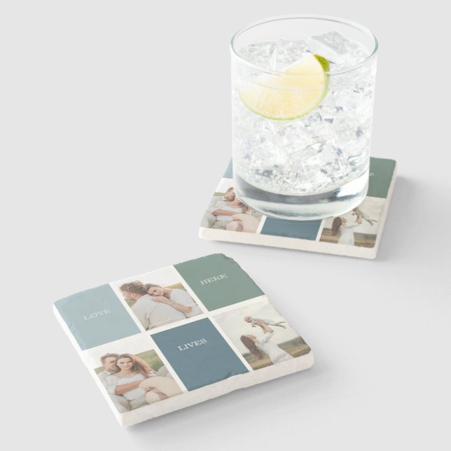 Modern Family Collage Photo | Love Live Here  Stone Coaster (Side)