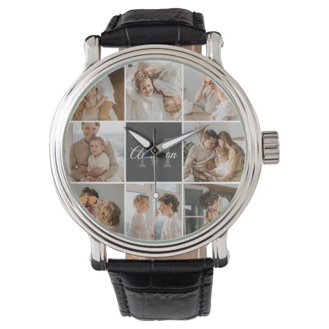 Modern Family Collage Photo & Personalised Gift Watch (Front)