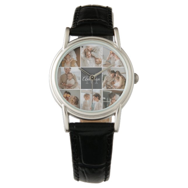 Modern Family Collage Photo & Personalised Gift Watch (Front)