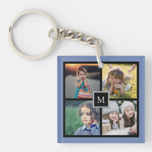 Modern family custom photo collage monogram key ring