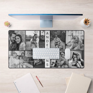 Modern Family Eight Photo Collage Black and White  Desk Mat