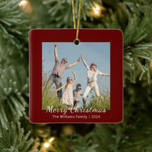 Modern Family Festive Christmas Photo  Ceramic Ornament