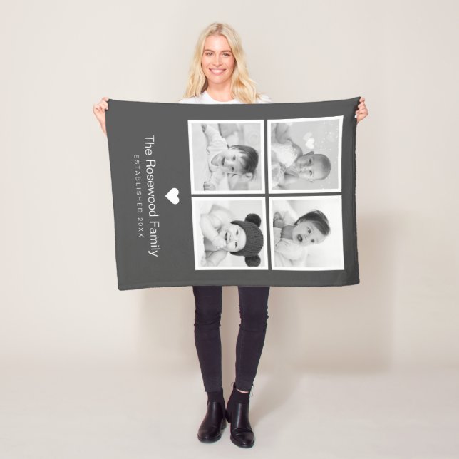 Modern Family Gray Photo Collage Personalized Fleece Blanket (In Situ)