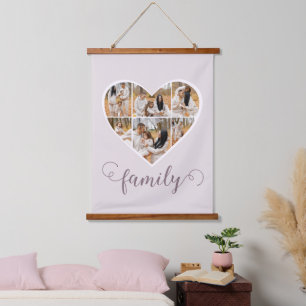 Modern FAMILY Heart Photo Collage Love Script Hanging Tapestry