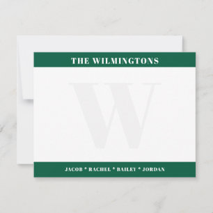 Modern Family Initial Hunter Green Stationery  Card