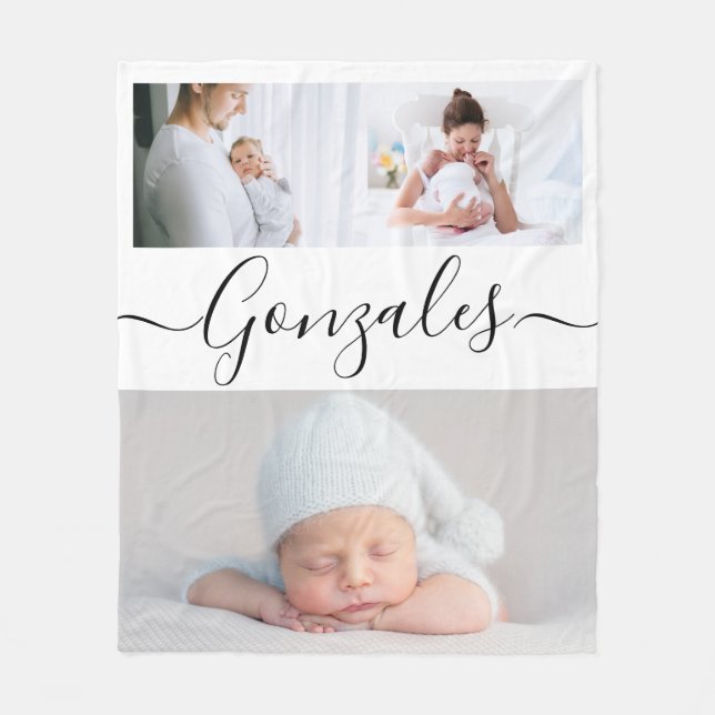 Modern Family lastname Script Personalised Photos  Fleece Blanket (Front)