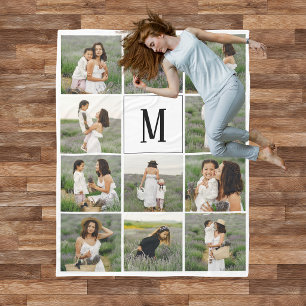 Modern Family Monogram 11 Photo Collage Fleece Blanket