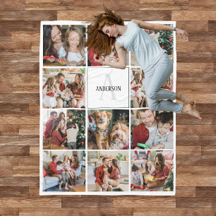 Modern Family Monogram 11 Photo Collage  Fleece Blanket