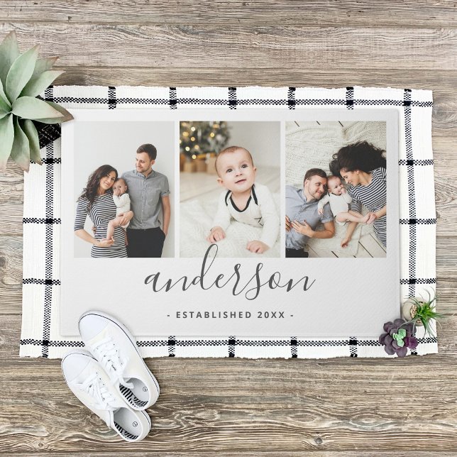 Modern Family Monogram 3 Photo Collage Doormat (Creator Uploaded)