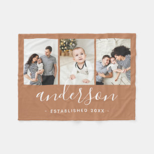 Modern Family Monogram 3 Photo Collage Fleece Blanket