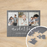 Modern Family Monogram 3 Photo Collage Jigsaw Puzzle<br><div class="desc">Custom printed jigsaw puzzle personalised with your family photos and monogram on a grey background. Add your family name or other custom text with space for 3 special photos. Use the design tools to add more photos and edit the text fonts and colours to create a unique one of a...</div>