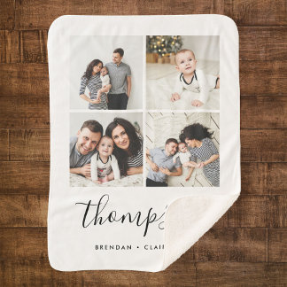 Modern Family Monogram Instagram Photo Collage Sherpa Blanket