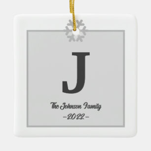 Modern Family Monogram Real Estate Christmas Ceramic Ornament