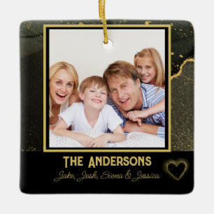 Modern Family name and photo black and gold  Ceramic Ornament
